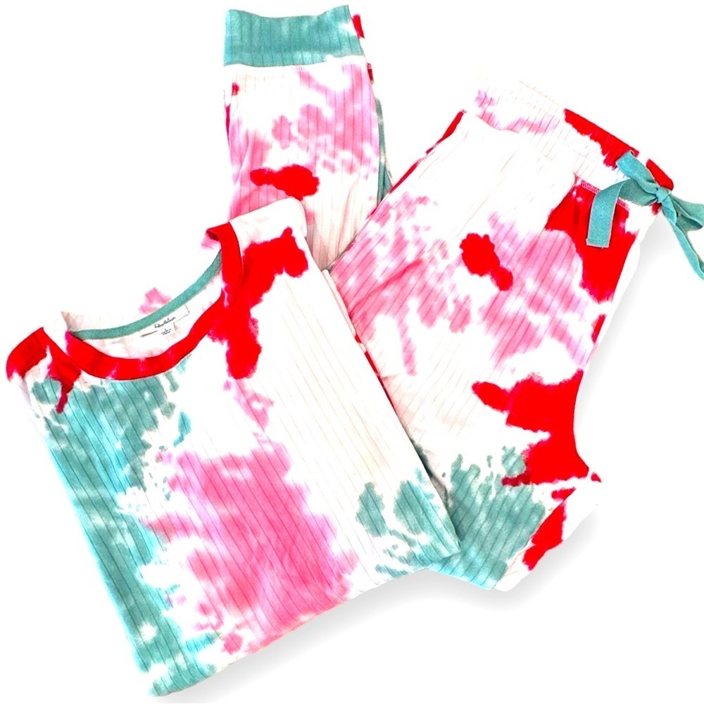 Roudelain Size Large Red/Green Christmas Tie Dye Pajama 2 Piece Set
